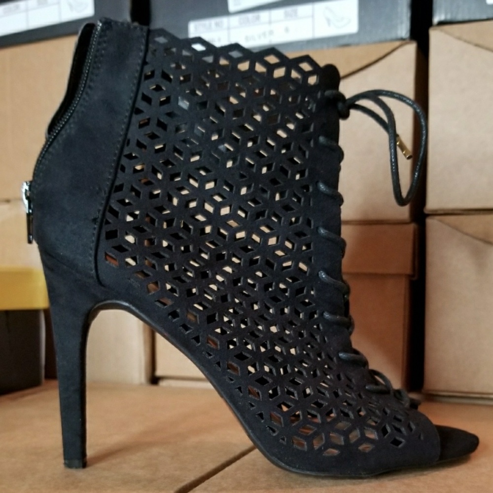 Open Toe Front Lace-Up Cutout High Heel Ankle boot